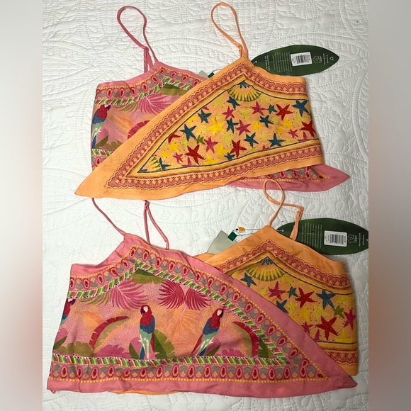 FARM Rio NWT Satin Print Scarf Tie Front Top - Picture 4 of 6